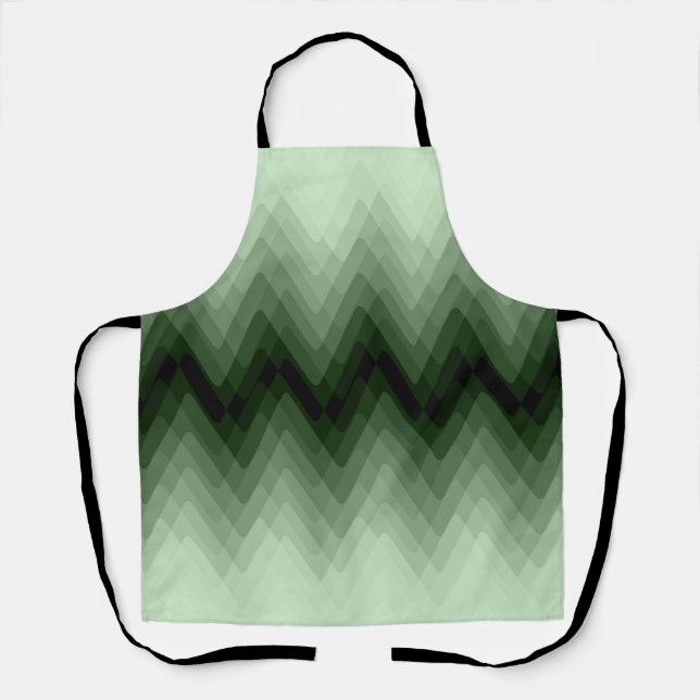 Delantal Verde oscuro y zigzag de menta. lanzar almohada (Anverso)