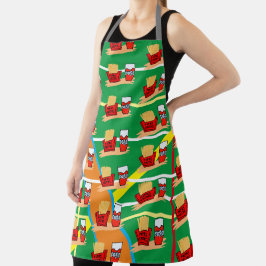delantal verde papá fritas y bebida