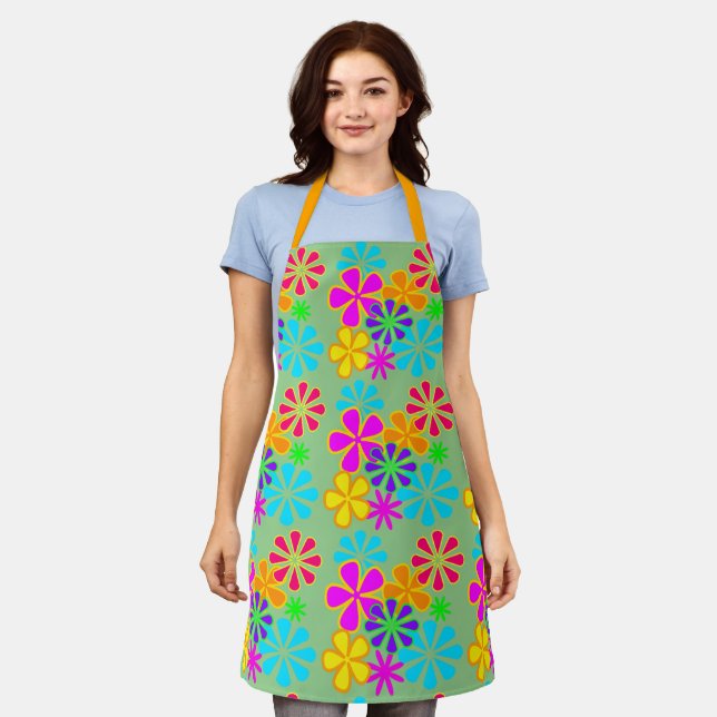 Delantal Verde retro del poder de las flores de los años 19 (Gastado)