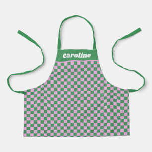 Delantal  Verde Rosa Cuadrada Personalizado Nombre