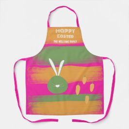Delantal Verde Rosa Cute Feliz Conejo De Pascua Y Zanahoria