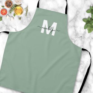 Delantal Verde Salvia Minimalista Moderno Elegante Monogram