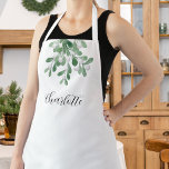Delantal Verdor Mistletoe personalizado<br><div class="desc">Este delantal Navidad está decorado con mistletoe acuarela y tipografía elegante. Personalizable fácil. Porque creamos nuestra obra de arte no encontrarás esta imagen exacta de otros diseñadores. Acuarela original © Michele Davies.</div>