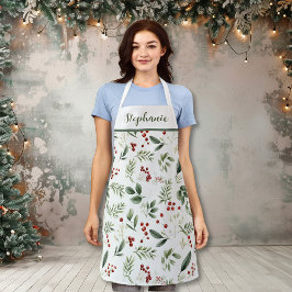 Delantal Verduras de Navidad Personalizadas y Bayas Rojas
