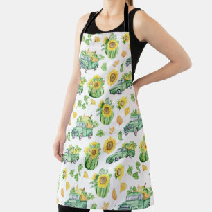 Delantal verduras otoñales y camiones vintage