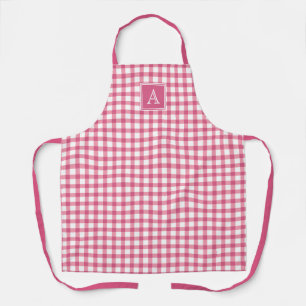 Delantal Verificador rosa de plástico de Gingham monograma