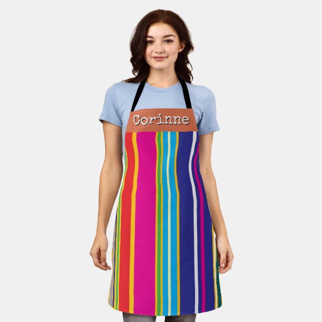 Delantal Vertical Retro Stripes Colorful Apron (Gastado)