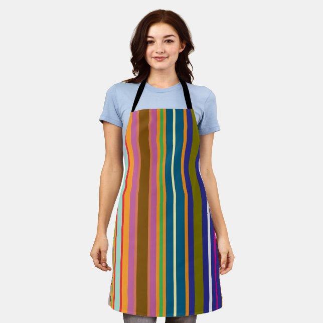 Delantal Vertical Retro Stripes Colorful Apron (Gastado)