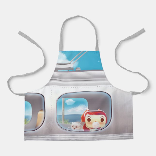 Delantal Viaje en tren con gato (Anverso)