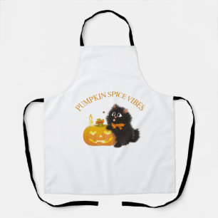Delantal Vibes de especias de calabaza, Halloween, gato neg