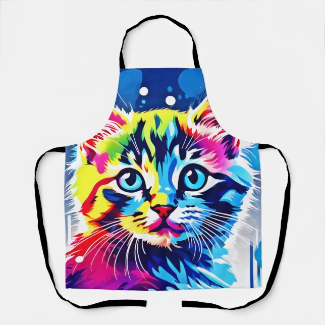 Delantal Vibrant Neon Kitty Art (Anverso)