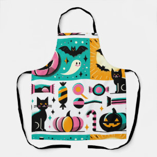 Delantal Vibrant Retro Halloween Collage Pink Pumpkin Black