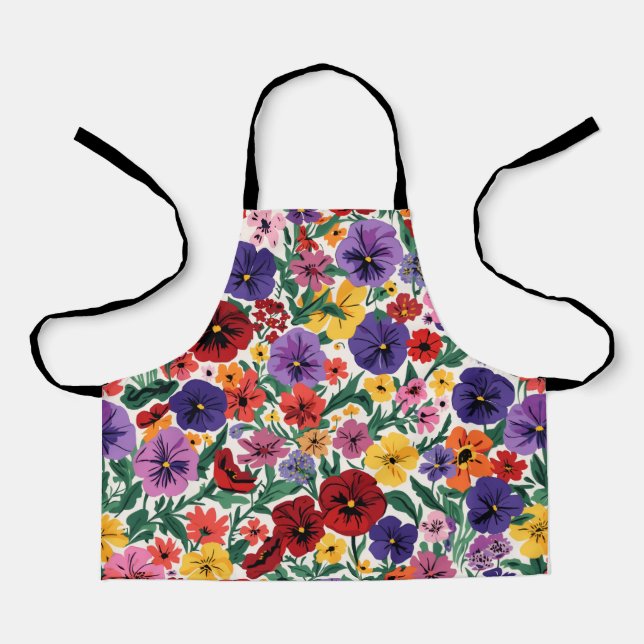 Delantal Vibrant Wildflower Pansy Botanical Pattern (Anverso)