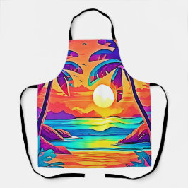 Delantal Vibrante arte tropical del atardecer