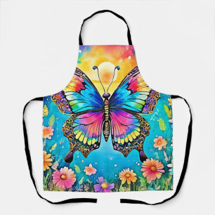 Delantal Vibrante diseño de brillo de mariposa floral