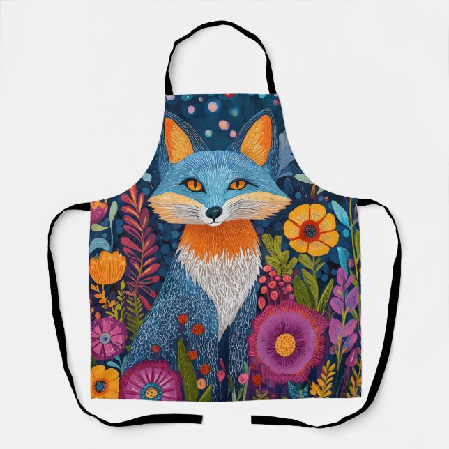 Delantal Vibrante Fox Dot Art en medio de Lush Flora (Anverso)
