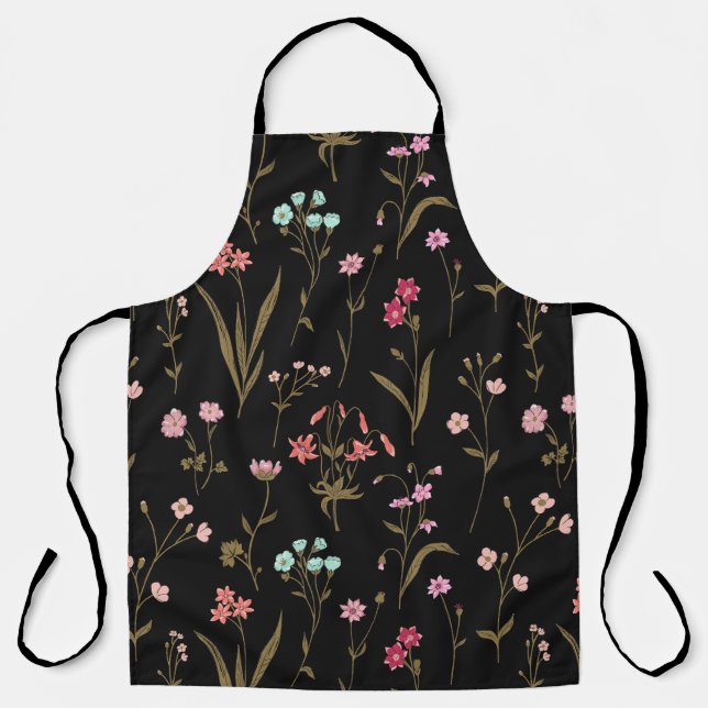 Delantal Vibrante Medley Floral En Fondo Oscuro (Anverso)