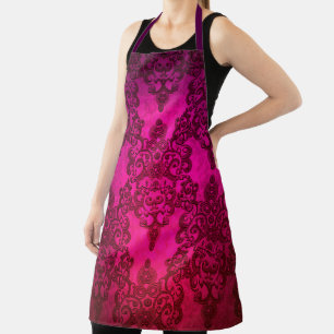 Delantal Vibrante Patrón Boho de Damasco Deteriorado Rosa P
