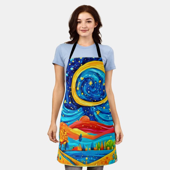 Delantal Vibrante Starry Night Style Art (Gastado)