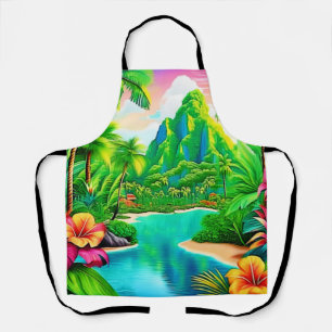 Delantal Vibrantes olas oceánicas y arte de palmeras