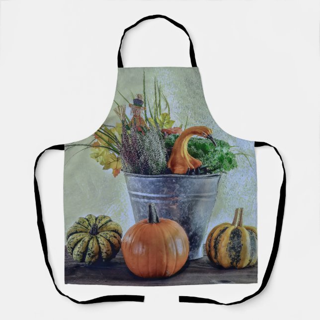 Delantal Vida residual del otoño con calabazas, flores (Anverso)