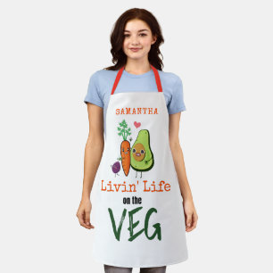 Delantal Vida viva con el nombre del veno Humor vegan blanc