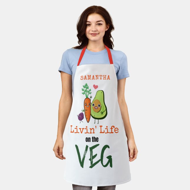 Delantal Vida viva con el nombre del veno Humor vegan blanc (Gastado)