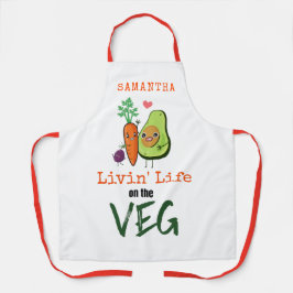 Delantal Vida viva con el nombre del veno Humor vegan blanc