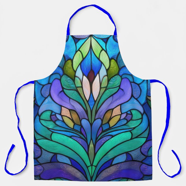 Delantal Vidrio azul con manchas florales (Anverso)