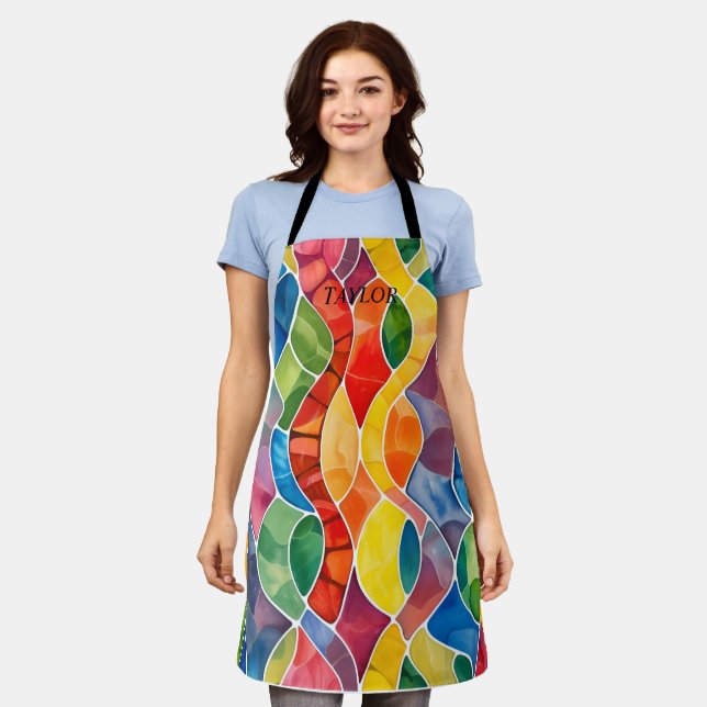 Delantal Vidrio con manchas de arco iris acuático (Gastado)