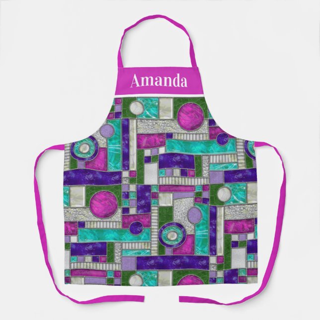 Delantal Vidrio manchado rosado de estilo Art déco Verde az (Anverso)