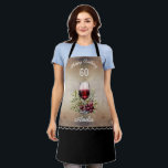 Delantal Vidrio Rojo Oliver 60th Birthday Women<br><div class="desc">Vidrio Rojo Oliver 60 Apron. El diseño tiene acuarelas de cristal de vino tinto y ramas de oliva y aceitunas en una textura rústica de piedra. El texto es totalmente personalizable. Elegante y rústico delantal para una mujer.</div>