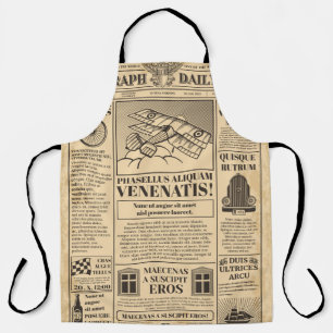 Delantal Viejo periódico vintage. Retro papel con texto a