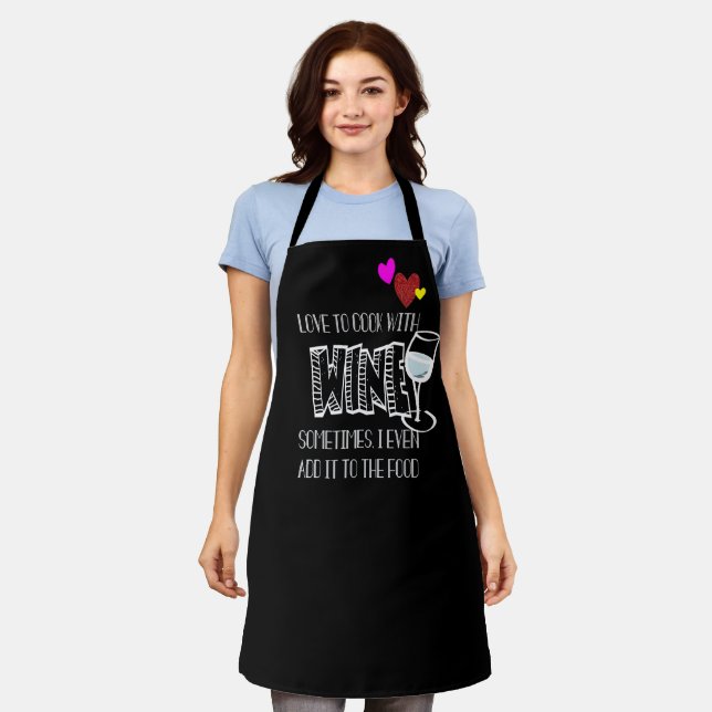 Delantal Vino de cocina de bebida suave negro personalizado (Gastado)