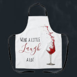 Delantal Vino divertido un poco de risa<br><div class="desc">Una divertida delantal para todos los cocineros, un regalo perfecto para hombres y mujeres, esta navidad, con un fondo blanco clásico, un vaso de vino tinto, con un texto que dice 'VINO UN POCO LAUGH ALOT'. Ideal para barbacoa o para cocinar en casa. Este delantal, fácilmente personalizado con su nombre,...</div>
