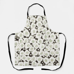 Delantal Vintage 1902 Japonés Floral: Flor Blanca Negra