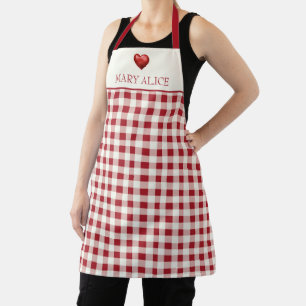 Delantal Vintage a cuadros rojos y crema con corazón