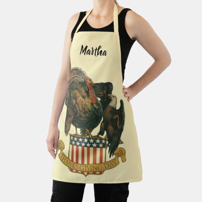 Delantal Vintage Acción de Gracias Turquía, Águila, Bandera (in situ)