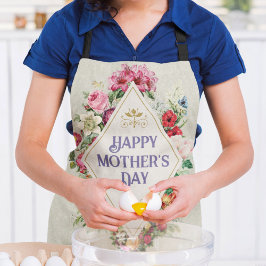 Delantal Vintage acuarela Flor Jardín Gris