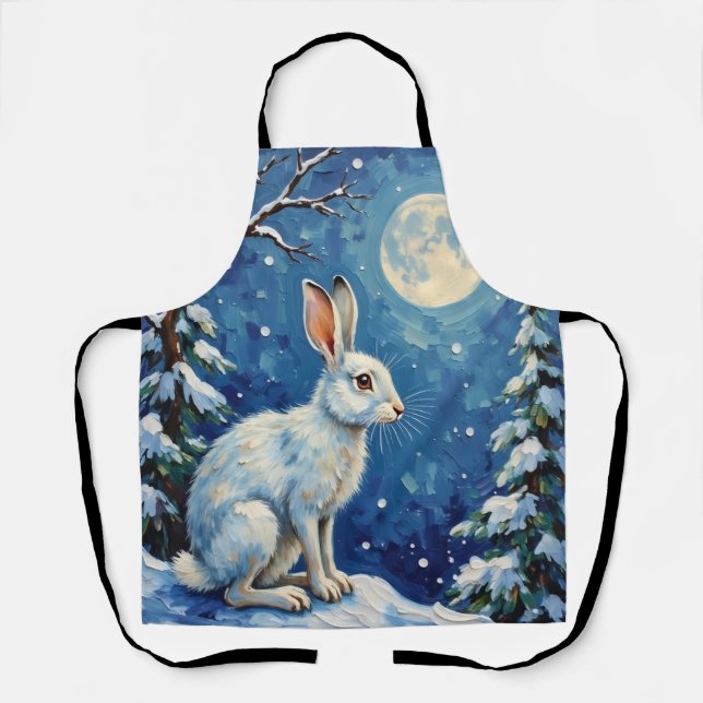 Delantal Vintage Arctic Hare in Winter Moonlight Christmas  (Anverso)