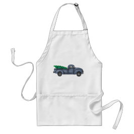 Delantal Vintage Blue Christmas Tree Truck Apron
