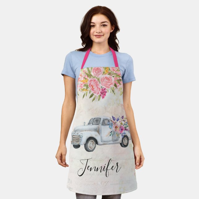 Delantal Vintage Camión de recogida Rustic acuarela (Gastado)