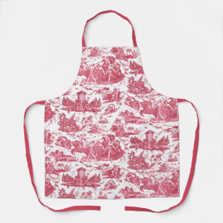 Delantal Vintage Chariot francés de Dawn Toile de Jouy-Red