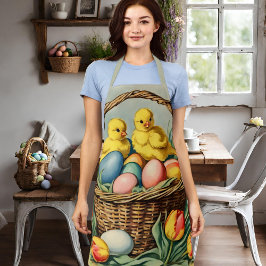 Delantal Vintage chichas de Pascua con tulipanes