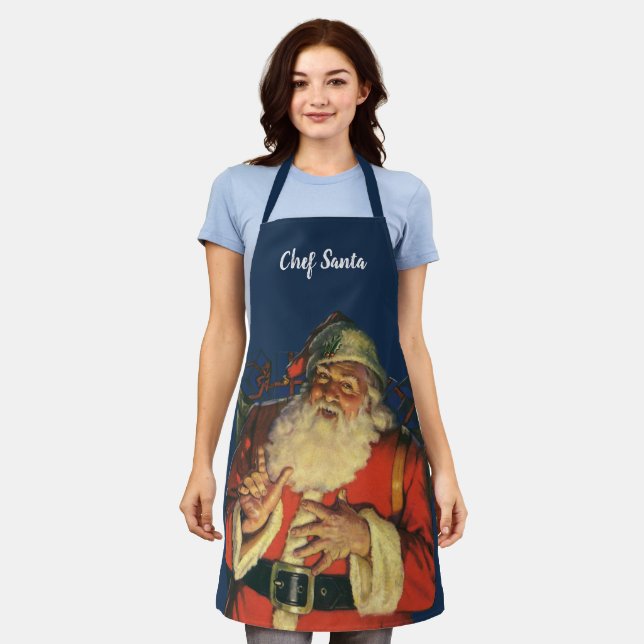 Delantal Vintage Christmas, Jolly Santa Claus con juguetes (Gastado)