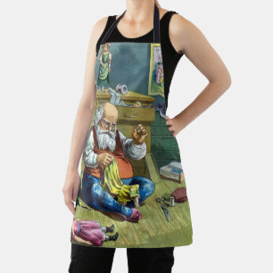 Delantal Vintage Christmas, Santa Claus haciendo muñecas de