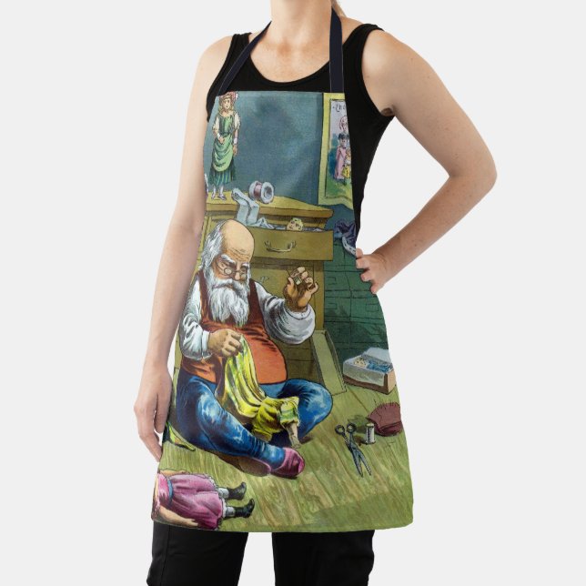 Delantal Vintage Christmas, Santa Claus haciendo muñecas de (in situ)