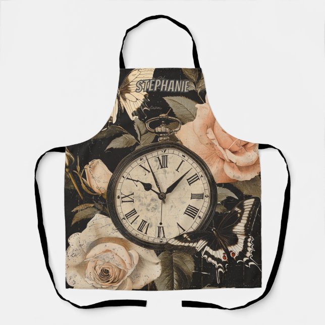 Delantal Vintage Compass & Butterfly - Papel rústico (5) (Anverso)