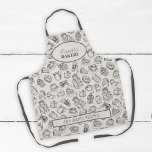 Delantal Vintage cookies pattern personalized name baking a<br><div class="desc">Elegant vintage style bakery apron in sepia grey featuring cakes,  coffee cups and cookies assortment illustration pattern.          Easy to personalize with your name and text!               It can be an inspired personalized gift for mother,  grandmother,  bride to be,  or a cooking or bakery lover.</div>