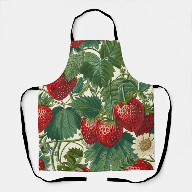 Delantal Vintage Cottagecore Botánico Fresa  (Anverso)
